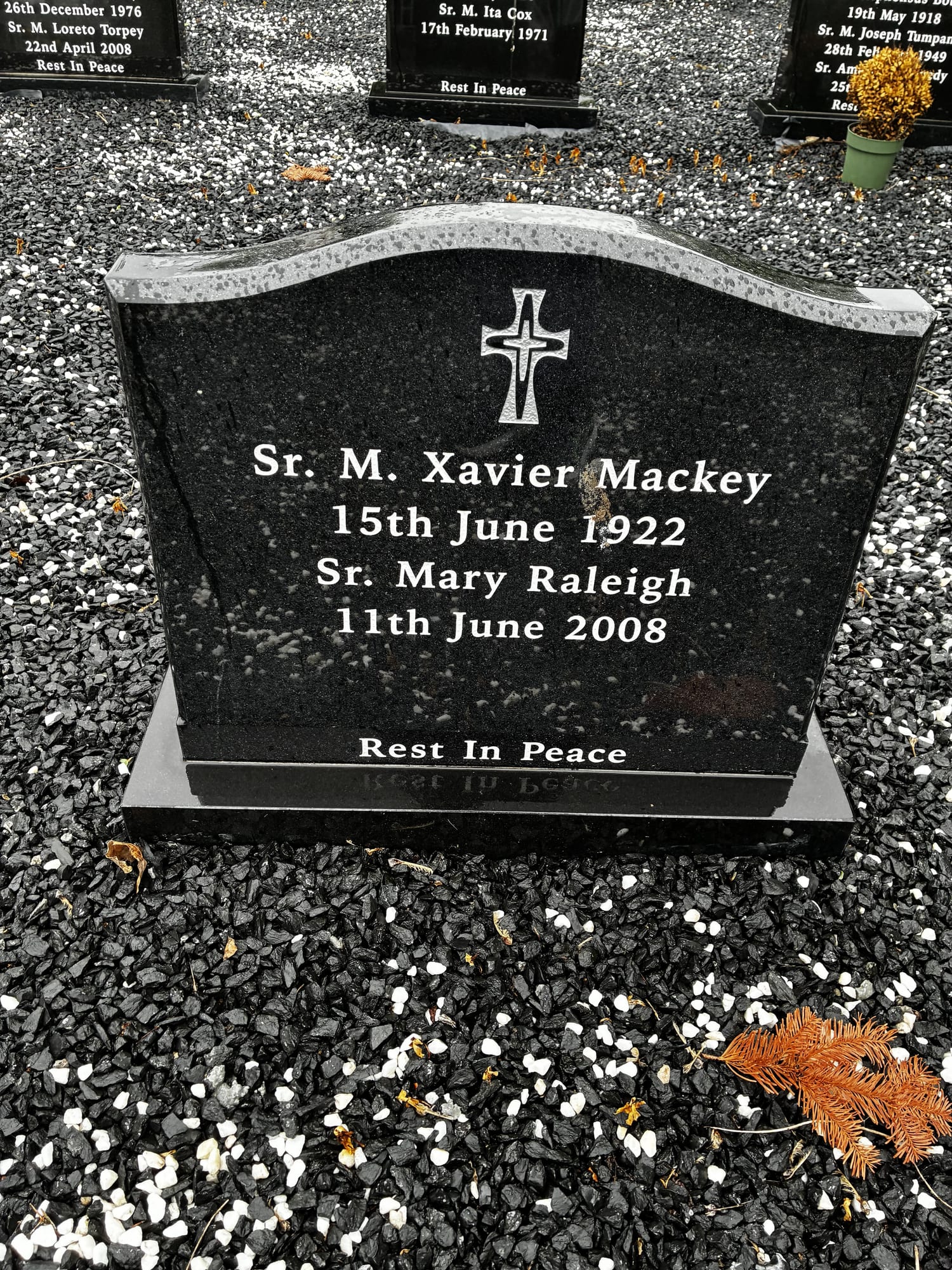 Headstone of Sister M. Xavier Mackey