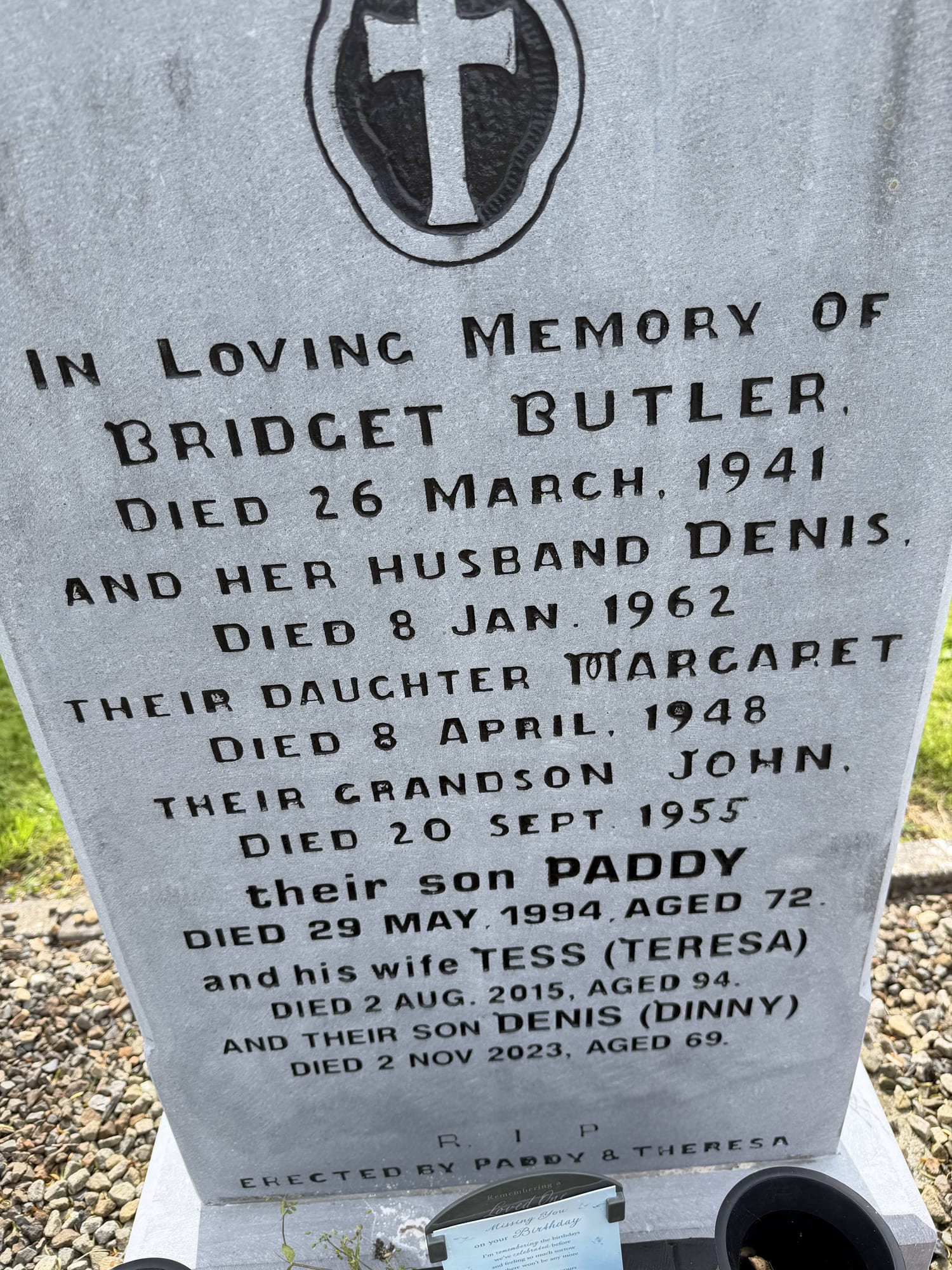 Headstone of Bridget Butler