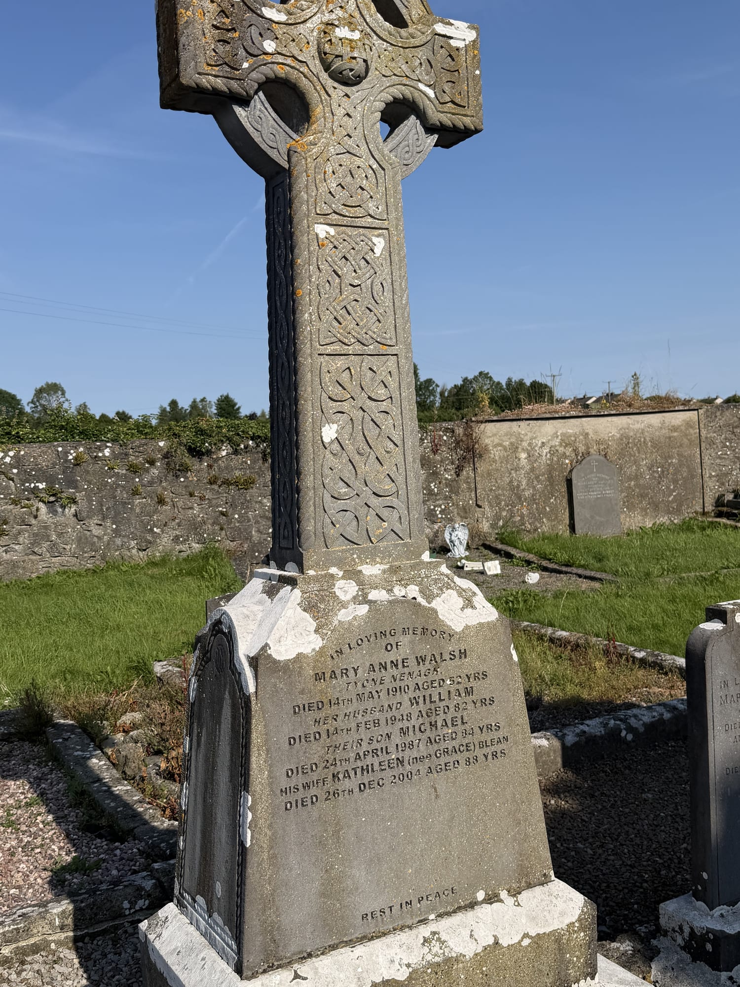 A headstone at Tyone Old Graveyard